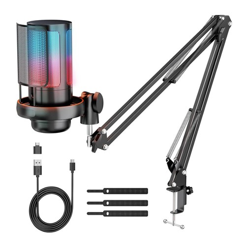USB Gaming Mikrofon PC RGB Microphone Streaming Podcast Studio Kondensator Mic - Bild 11 von 13