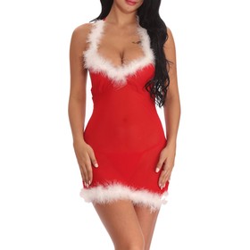 Women Sexy Lingerie Christmas Lace Babydoll Santa Sleepwear Red Chemise Dress US