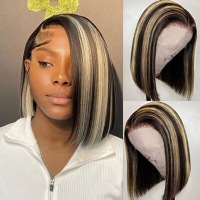  Highlight Short Bob Human Hair 4x4 Lace Closure Wigs