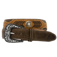 Cowboy Belt Western Concho Ranger Star Genuine Leather Overlay Dark Brown Cinto
