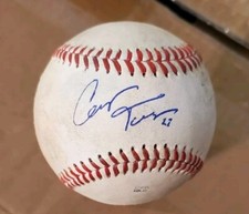 Autographed Baseball game used CARLOS TORRES COLORADO ROCKIES
