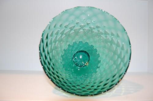 Vintage - große mundgeblasene - smaragdgrün - Kunstglas - Deckelschale - Bild 7 von 11
