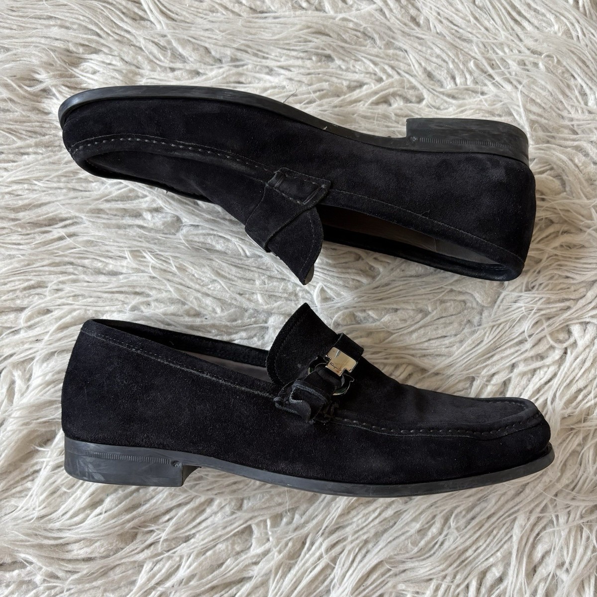 Salvatore Ferragamo Men's ADAM Black Suede Leather Slip On Loafers
