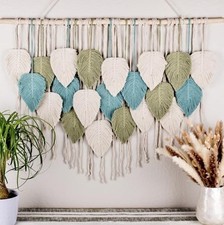 Large Macrame Wall Hanging Leaves - Chic Bohemian Sage Green, Green, Beige