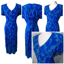 Y2k Maxi Dress 10 Blue Paisley Floral Buttons Dark Fairy Whimsigoth Ties vtg NWT
