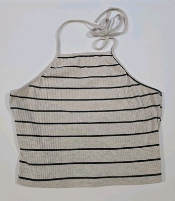 Mahina Halter Top, Cream/Ivory Color With Stripes Halter Top, Large