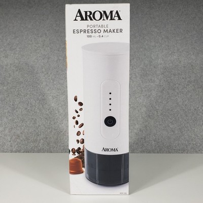 Travel Aroma Portable Espresso Maker White AEM-108 Bundle 30 Cafe Quindio Pods