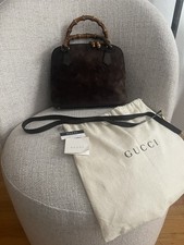 GUCCI Suede Shoulder Bag with Bamboo Handle A...