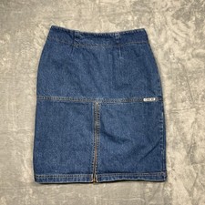 Vintage 80's Cherokee Denim Pencil Skirt Womens Blue High Waist Double Zip USA 9