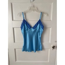 Vintage Y2K Blue Satin Lace Trim Cami Top Coquette Fairy Going Out Lingerie M
