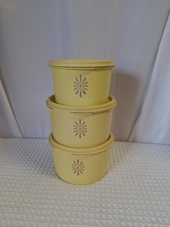 3 x vintage tupperware yellow servalier storage containers CG H48