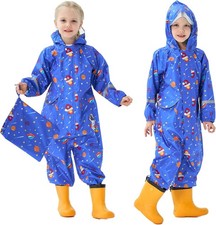Kids Toddler Rain Suit for Boys Girls One Piece Hoodie Zipper Cartoon Waterproof