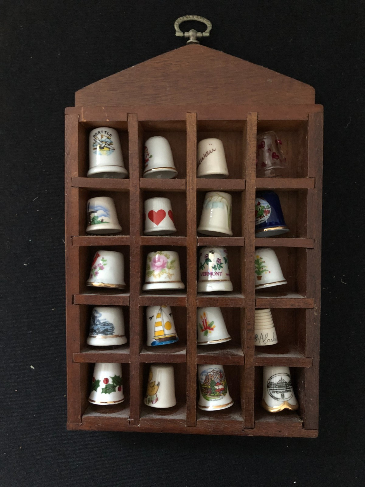 Thimble Collection Wood Display Case - 20 Various Thimbles Included, 10 Inch 