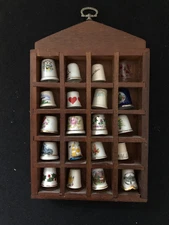 Thimble Collection Wood Display Case - 20 Various Thimbles Included, 10 Inch 