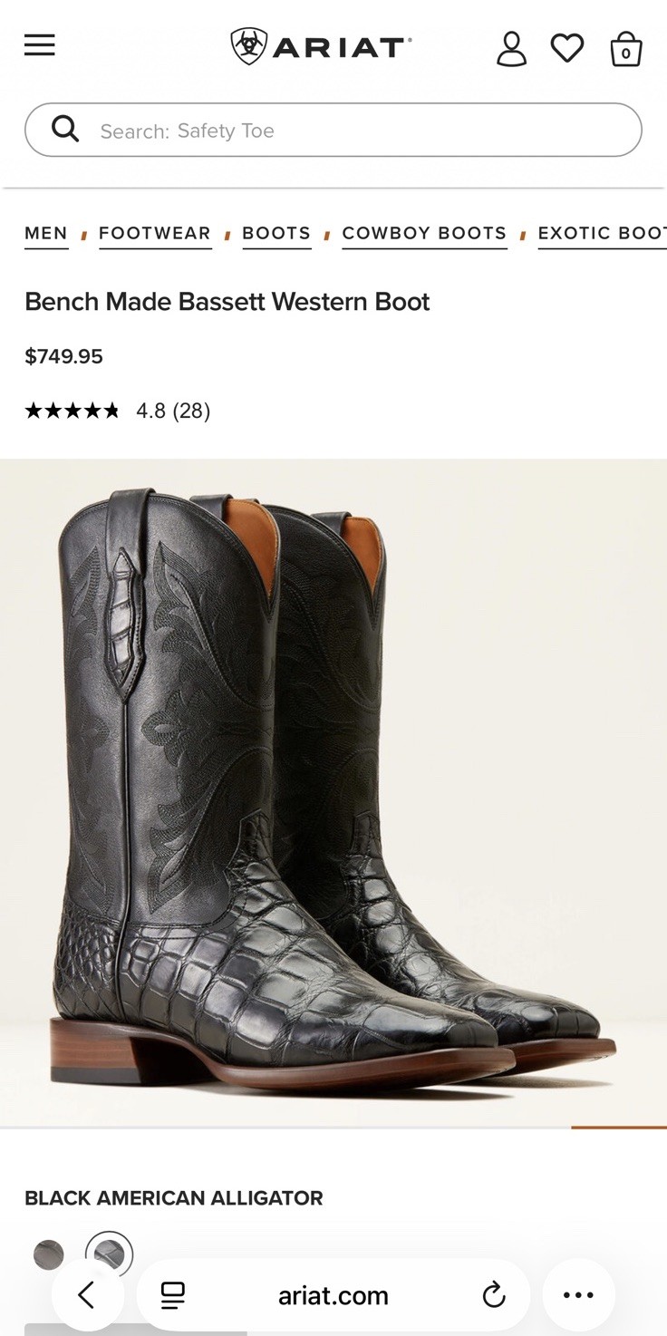 Ariat Bench Made Bassett American Alligator Exotic Handmade 