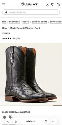 Ariat Bench Made Bassett American Alligator Exotic Handmade Western Boots 10D