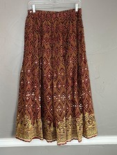 Soft Surroundings Maxi Skirt Medium Petite Brown Boho Festival Gypsy Sequin NWOT