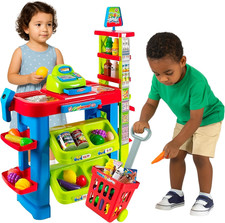 Supermarket Playset for Kids   Grocery Store Pretend Play with Toy Shopping Cart
