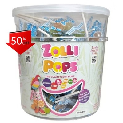 Zolli Pops Tropical Sugar Free Lollipops Candy - 16ct