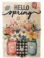 Garden Flag 12x18in Polyester Print on ONE side Hello Spring Floral