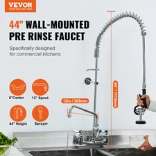 VEVOR Commercial Faucet with Pre-Rinse Sprayer - 44" Height - Wall Mount Kitchen