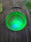 Vintage Uranium Glass 3‑Section Divided Relish Dish w/Metal Caddy – UV Glow!