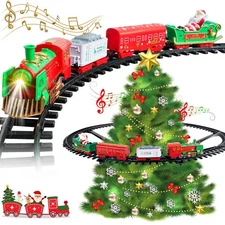 Hanging Christmas Train Set - VATOS 2 in 1 Christmas Train Toy with Light Sou...