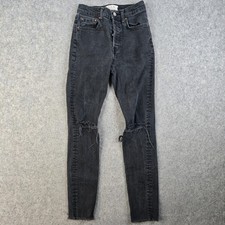 We the Free People Jeans Womens 25 Black Distressed Raw Hem Button Fly