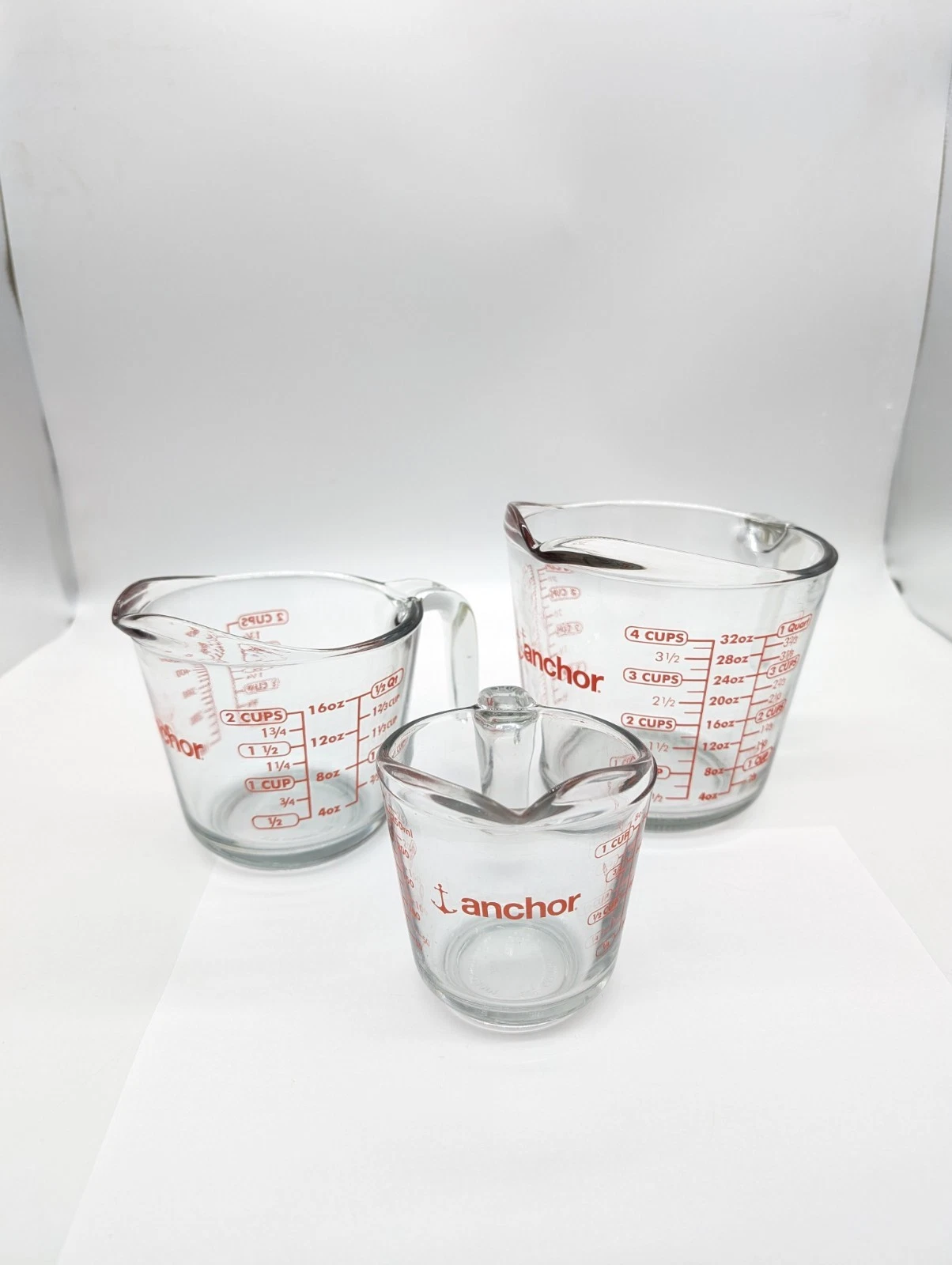 Vintage Anchor Hocking Glass Measuring Cup Set 1 2 4 Cup Crisp Red USA Microwave