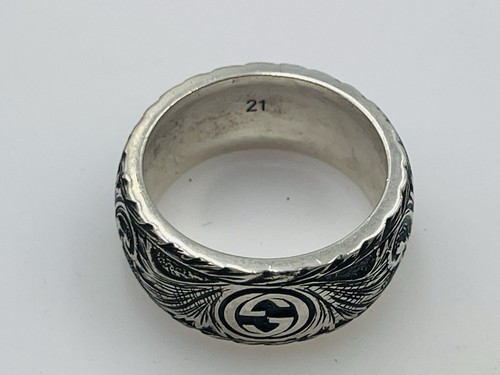 Anillo Gucci Italia Plata Esterlina Cabeza de Gato Felino Banda Ornada Talla 9 - Imagen 9 de 9