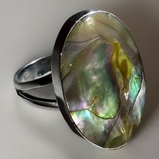 Mexican 925 Sterling Silver Abalone Shell Statement Ring Size 6 Vintage