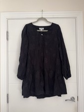 Never Fully Dressed Black Balloon Long Sleeve Embroidered Smock Dres Size M Casu