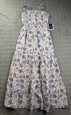 Roller Rabbit Dress Womens XS Multicolor Floral Smocked Maxi Boho Sundress NWT