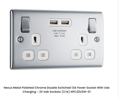5 x NEXUS METALL POLIERT CHROM DOPPELT GESCHALTET 13A STECKDOSE & USB LADEN