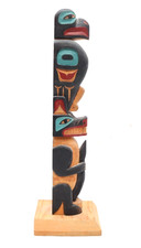 VTG Northwest Coast Native American Hand Carved Wood Totem Pole 13" SIGNED