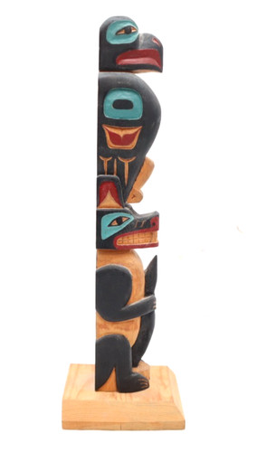 VTG Northwest Coast Native American Hand Carved Wood Totem Pole 13" SIGNED