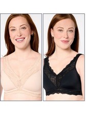 Breezies Set of 2 Soft Support Lace Wirefree Unlined Bras Basic L New
