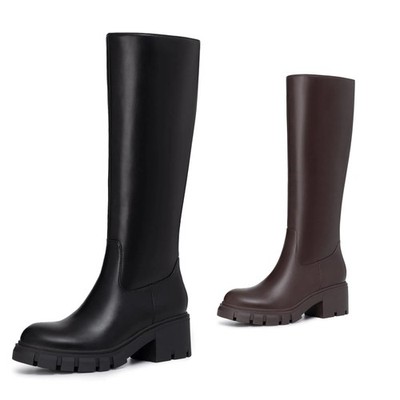Women's Platform Knee High Boots Round Toe Chunky Lug Sole