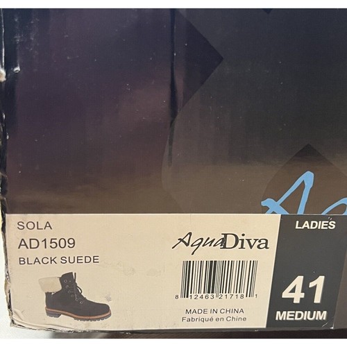 AquaDiva Sola Boots 10 Black Suede White Faux Fur Combat Water Resistant 41 NEW - Picture 10 of 11