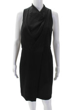 Halston Womens Textured High Neck Sleeveless Lined Pencil Dress Black Size S
