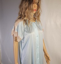 Vintage Katz Brand 100 Nylon Nightgown NIGHT DRESS Size Large 60s Baby Blue