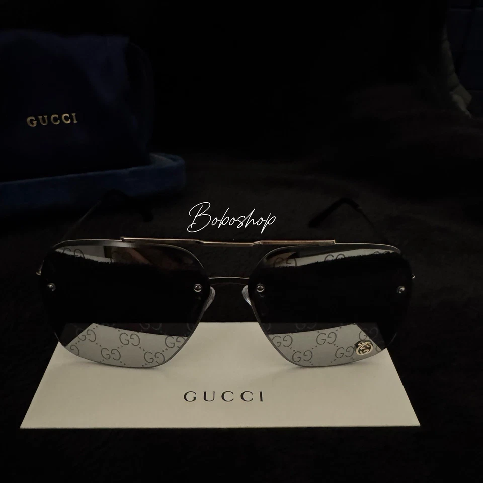 Gucci GG1676S Gold Aviator Sunglasses Silver Mirror Monogram Lens 61mm - Image 3 of 4