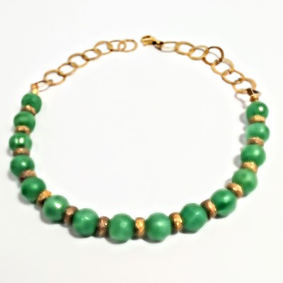 Veronese Jade 18k Vermeil Gold Over 926 Sterling Beaded Necklace Italy 18''