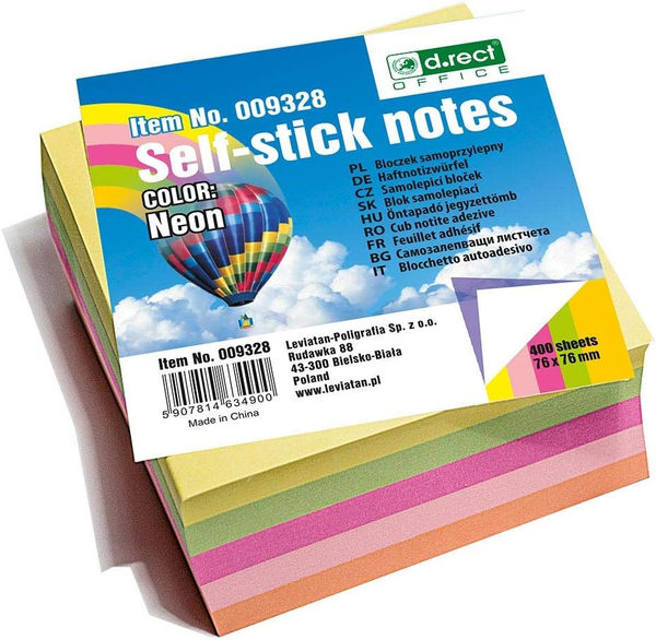 Haftnotizen Neonfarben 76X76 Mm – 400 Blatt – Selbstklebende Sticky Notes WüRfel-image