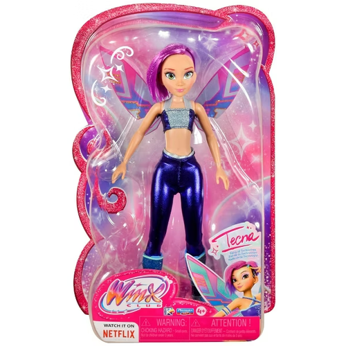 Winx Club Tecna Fee 10,5" Modepuppe rosa Haare blau Outfit abnehmbare Flügel - Bild 1 von 5