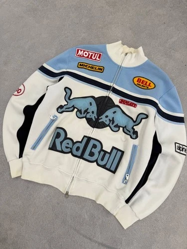 Vintage Red Bull Racing Biker Jacket Sweatshirt Motul Ducati Patches Y2K Hype image 12
