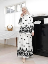 Muslim Women Abaya Embroidery Top Shirt Long Skirt 2Pcs Set Ramadan Kaftan Dubai