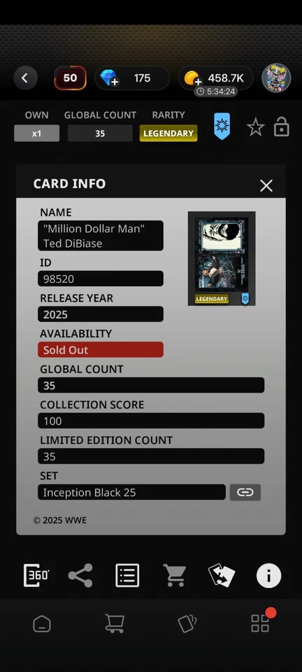 Topps WWE Slam - Million Dollar Man Ted DiBiase - /35 Limited Booklet Inception - Image 2 of 2