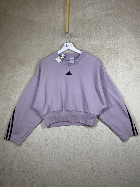 adidas Cropped Sweatshirt Size XS Womens Purple Logo Long Sleeve Crew Neck