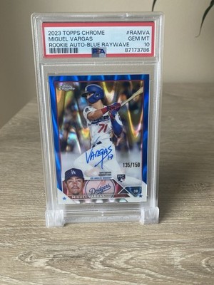 Topps 2023 Chrome Miguel Vargas Rookie Auto Blue RayWave /150 RA-MVA PSA 10
